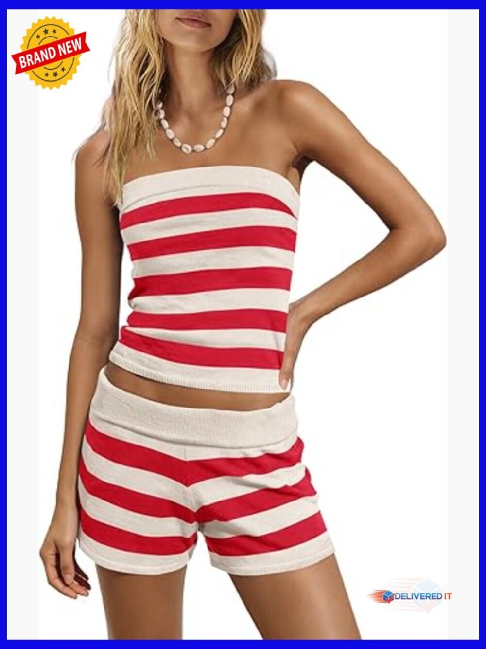 Striped Lounge Set 2 Piece Summer Travel Outfits Tube Top and Shorts Set